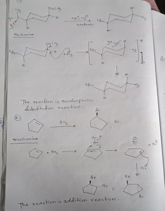 SO2CH3 tur Nat, No acetone Mechanism # 7+ SOZCI A Bu # The reaction is sucheophilic Substitution reaction. (b) Sale Brz mecha