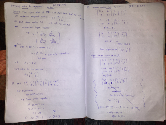 Singular Valve Decomposition We talk about] for 24) - 2) ergen vector cor. to a=1 (AA-11) X=on A say Step ( Find eigen value