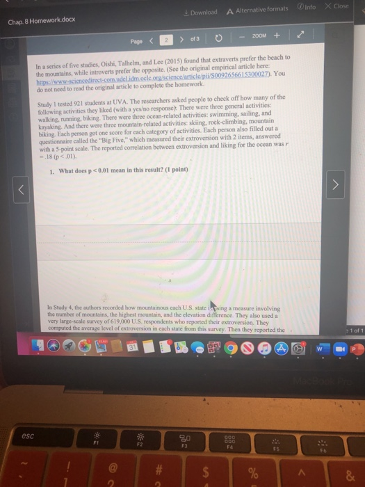Info X Close Download A Alternative formats Chap 8 Homework.docx ZOOM + Page < 2 > of 3 In a series of five studies, Oishi, T