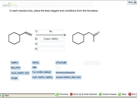 In each reaction box, place the best reagent and c