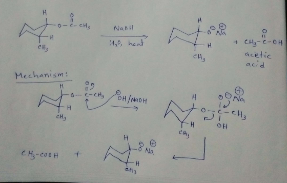 O-C- CH₂ NaOH Ho, heat IT I I OD + CH₃-e-OH acetic acid Mechanism: o- e-CH₃ COHINOO Η 0 - e CH₃ FH OH CH₃ н o Na CH₂-cooH + -