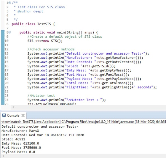 10 /** 2 * Test class For STS class 3 * @author deept 5 */ 6 public class TestSTS { public static void main(String[] args) {