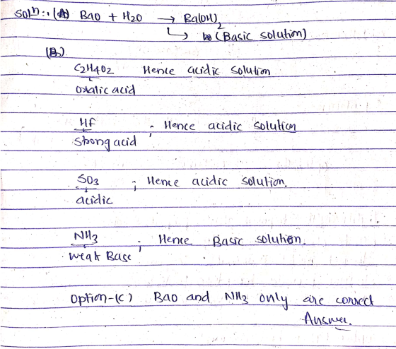 SOW: 1 BAO H20 -_ - y ) Balou), bay (Basic solution) Henie audic .. - (24402 Oxalic acid solution Hence acidic Hf Stoong acid