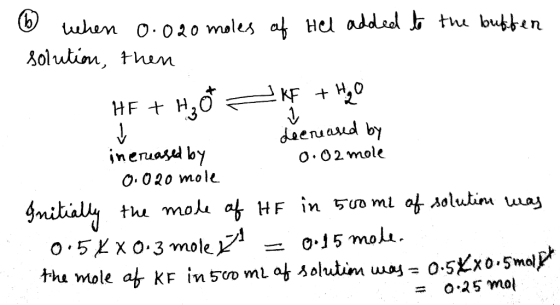 6 when 0.020 moles of Hel added to the bukten solution, then HF + H, K + , decreased by increased by 0.02 mole 0.020 mole Ini