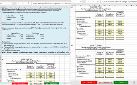 1 E24-4 Prepare flexible budget reports for mar W K 5 c L tal and are notipaataadhar cardammaaaa Thome Company uses a feble b