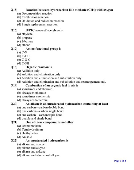 Q151 Reaction between hydrocarbon like methane (CH4) with oxygen (a) Decomposition reaction (b) Combustion reaction (c) Oxida