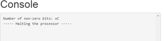 Console Number of non-zero bits: xC ----- Halting the processor -----