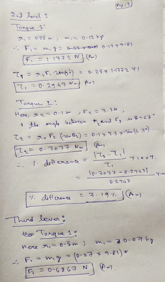 Herer ra= 0.1m (Page 2 and lovelo Torque 1: ai = 0-25 m; m, a 0-12 kg - Fi= mi ga ang tot 0.12 x 9.8) F = 1.1772 N > 0-25 1.1