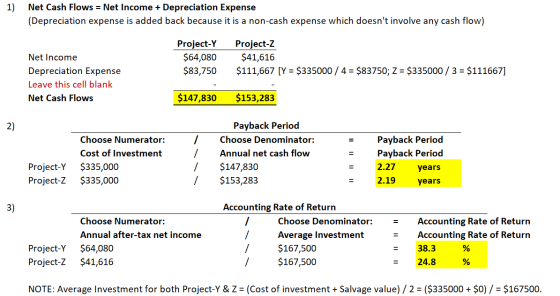 1) Net Cash Flows = Net Income + Depreciation Expense (Depreciation expense is added back because it is a non-cash expense wh