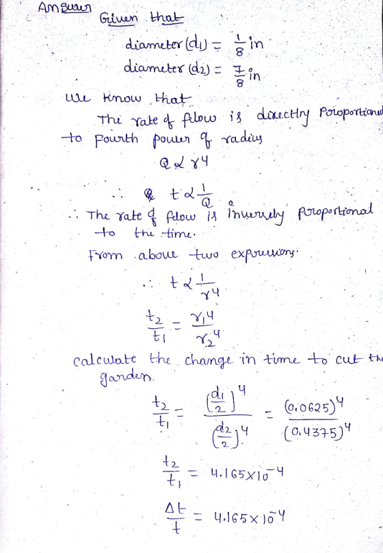 Gtuan that diameter(d): in IM ulu Kmow that ortt hu -timu 2 calcwate the change in time to cut th andun 2