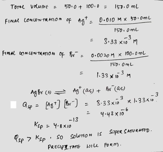 Torre volume = 50.0 + 100.0 = 150.0 mL FINAL CONCENTRADON of Agte 0.010 Mx 50.0ml R 150, ome = 3.33 xiom FINAL CONCENTRATION