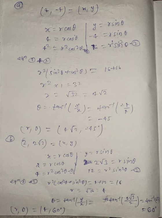 -4 x=&cos o y = rsino 4 = r coso -4 =rsino 4? 12cos zoo to risine- 50 ceam 22/sing + cos20) = 16+16 22 x 1 = 32 32 = 4√2 - -