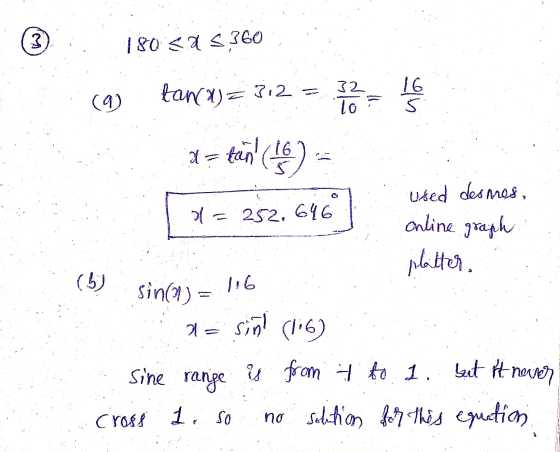 3 180 <a 5360 (9) tany)=312 = 32 To S 16 5 X tan (16 used desmes, o/ 252.646 online graph Matter (5) sin(= 116 a = sino (1:6)