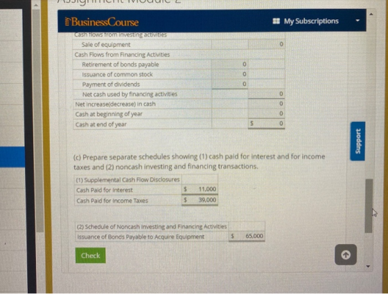 JITICUL VIOUILL My Subscriptions - Business Course Cash Tows From invesung activities Sale of equipment Cash Flows from Finan