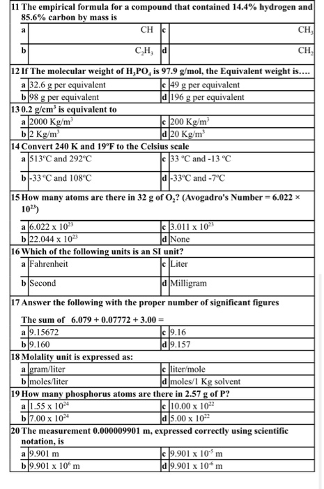 11 The empirical formula for a compound that contained 14.4% hydrogen and 85.6% carbon by mass is CH CH; la 12 If The molecul