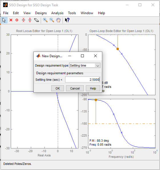 - O X SISO Design for SISO Design Task Edit View Designs Analysis File Tools Window Help Root Locus Editor for Open Loop 1 (O