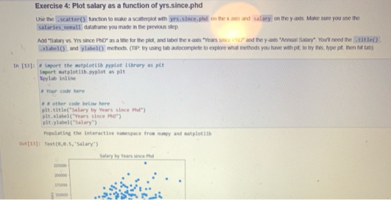 Exercise 4: Plot salary as a function of yrs.since.phd Use the scatter() function to make a scatterplot with yrs.since.phd on