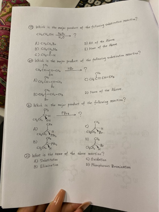 7 the following substitution reaction? Which is the major product of the follow CHOCHOH NaBr ? A) CH₂ CH₂ Br B) CH CH. Na c)