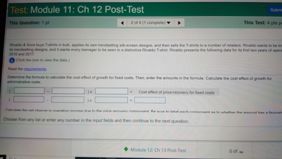 Test: Module 11: Ch 12 Post-Test Subm This Question: 1 pt 2 of 4 (1 complete) This Test: 4 pts p Rinaldo & Sons buys T-shirts