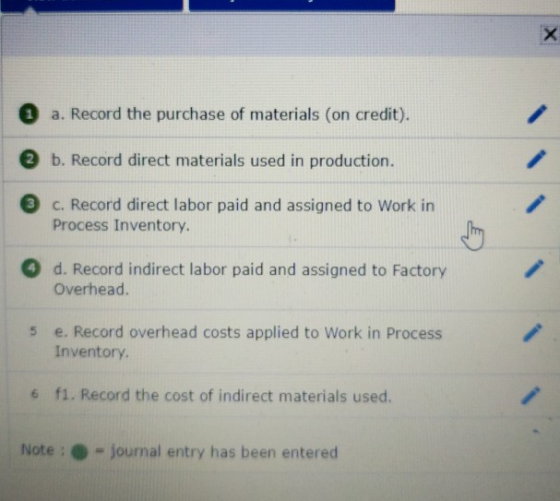 a. Record the purchase of materials (on credit). @ b. Record direct materials used in production. 3 c. Record direct labor pa