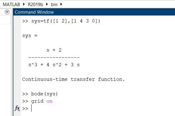 MATLABR2019bbin Command Window >> sys=tf([1 2],[1 4 3 0]) sys = S - - - - + 2 -------- s^2 + 3 S S^3 + 4 Continuous-time tran