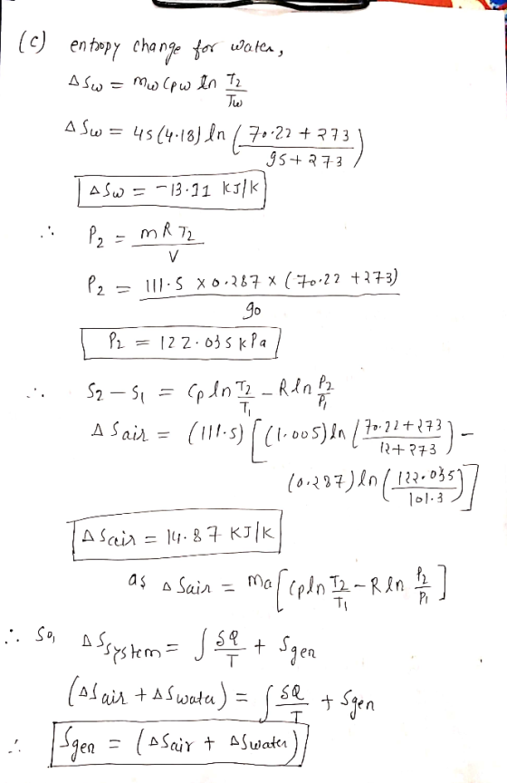 I en topy change for water, Asw = mw low en 7 2 Asw = 4514:18) In / 70.22 +7731 1. g5+2 73 / | Asw = – 13.11 ksti] P₂ = MR Tz