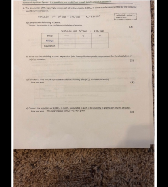 number of signiicant figures ih possible to lose credit if not enough detail is shoen in r 1 The dissolution of the sparingly