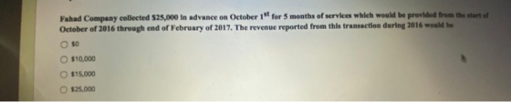 Fahad Company collected $25,000 in advance on October 1st for 5 months of services which would be provided from the start of