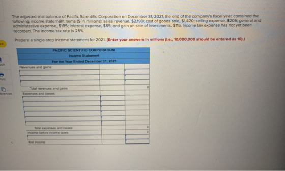 The adjusted trial balance of Pacific Scientific Corporation on December 31, 2021, the end of the companys fiscal year, cont