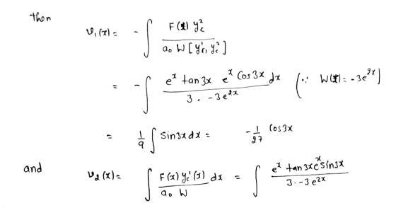 W Gala D F(*) y? J ao w[Y ya] . .. l.. Wiel:.3024) es tan 3x e Cos 3x de 3.-3ed2 1053X sin 3x dx = | : 4 (sin3xdt: 3 :33 an