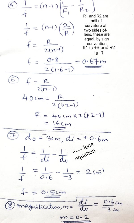 =(1-1) (n-1) f f = R 2(n-1) R2 R1 and R2 are radii of curvature of two sides of lens. these are equal. by sign convention R1