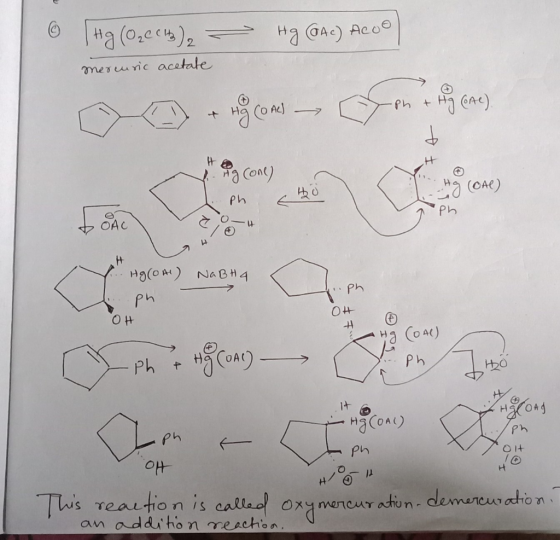 © [Hg (0₂ C CH3)2 -- Hg (Ac) Acool mercuric acetate 0 0 ) + tgcom) opnu rij Cae). mong cone) L. Ph cho NaBH a ph ph OH OH Ip
