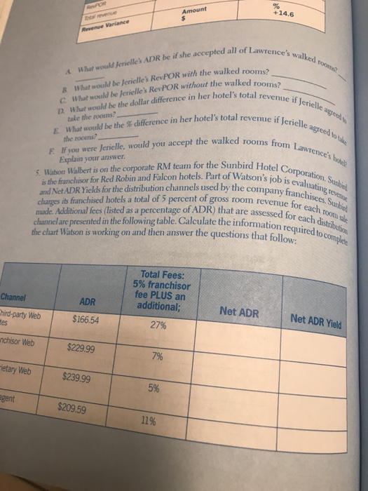Amount +14.6 Revenue Variance ces walked room terielles ADR be if she accepted all of Lawre. he walked rooms? revenue if Jer