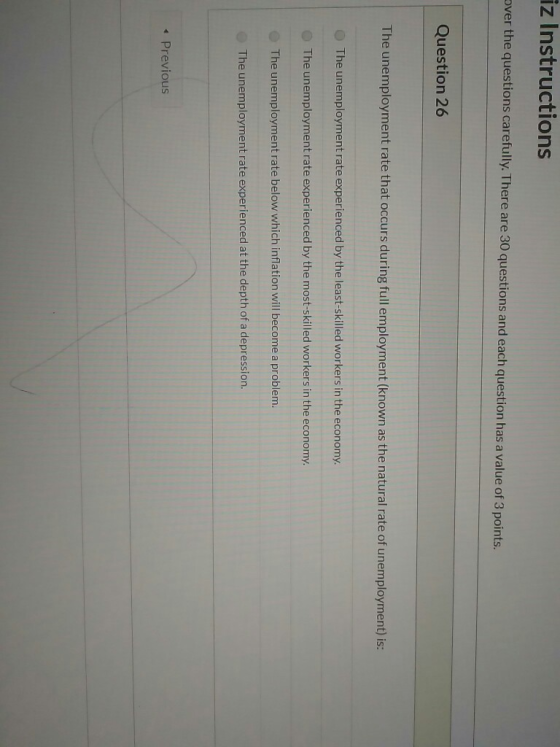 iz Instructions over the questions carefully. There are 30 questions and each question has a value of 3 points. Question 26 T