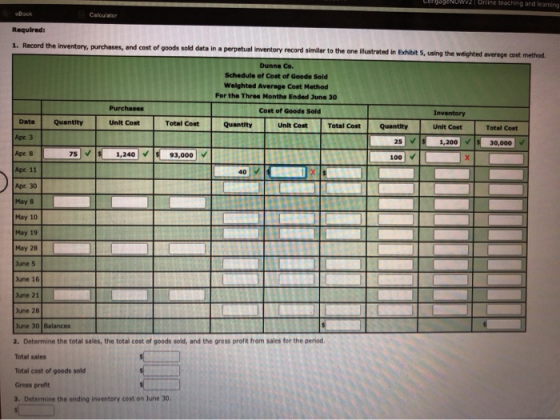 Legg NUW2 Online teaching and learning Book Calculator Required: 1. Record the inventory, purchases, and cost of goods sold d
