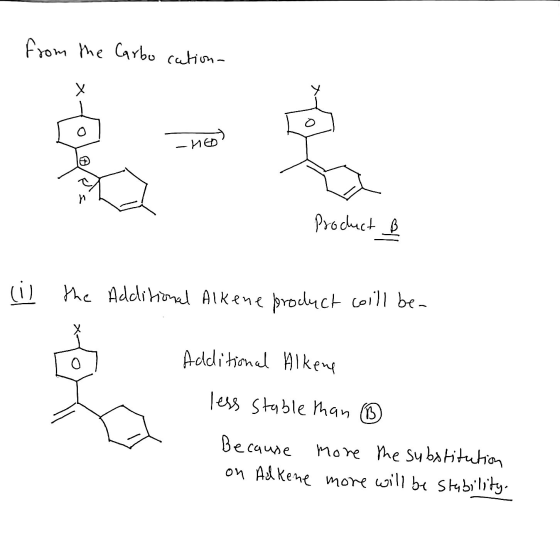from the Carbo cation- holes — и Product B ( the Additional Alkene product will be- Additional Alkene less stable than ③ Beca