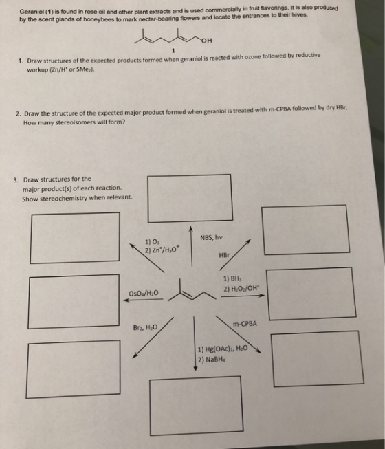 Geraniol (1) is found in rose oil and other plant extracts and is used commercially in fruit flavorings. It is also produced