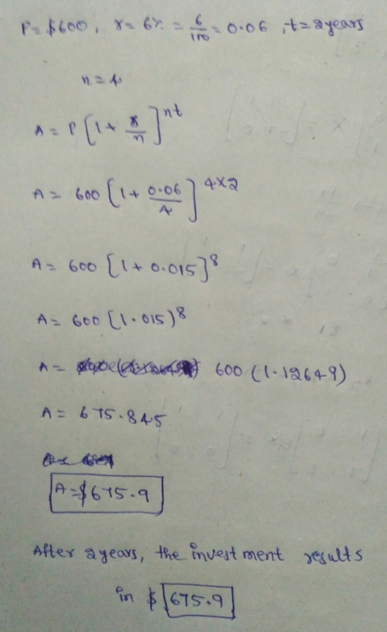 600 Σ t + 0.015 A= 675.845 Aftey ageovs, the invest ment esult s