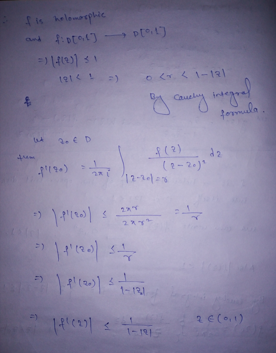 and f is holomorphic f: 200, 1] Pro, 1] =) |f(?) (212 1 =) okr. 1-131 B- $ Camely integral ( formula let Zo E D of (2) dz tre