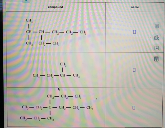 compound name CH 1111 CH – CH – CH2 - CH2 - CH2 alo CH, CH2 - CH2 Ar BH CH | CH, - CH2 - CH - CH, CH2 - CH2 - CH3 CH3 - CH2 -