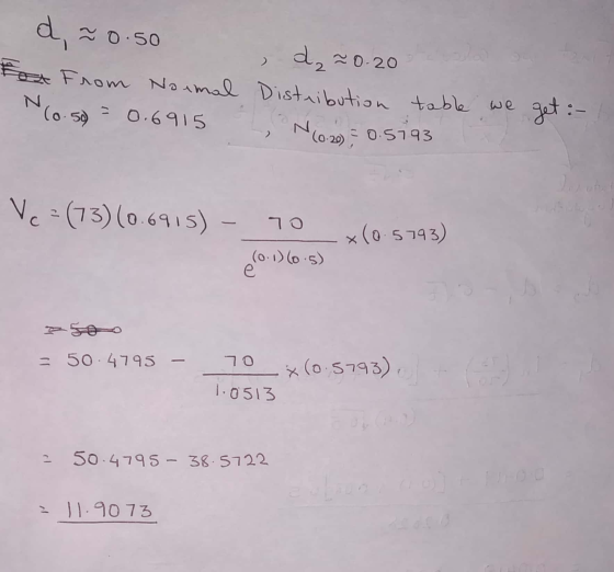 d, ~ 0.50 d, 20.20 Fox From Normal Distribution table we we get :- = 0.6915 (0.50 2 N60.26 = 0.5793 Vc = (73) (0.6915) - 70 x