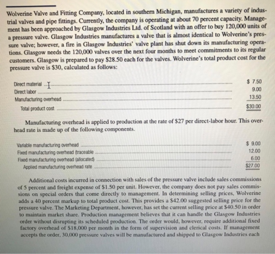 Wolverine Valve and Fitting Company, located in southern Michigan, manufactures a variety of indus- trial valves and pipe fit