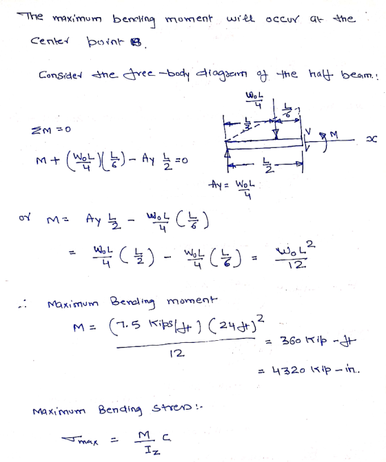 occur at the : The maximum benching moment will center boint Consider the free-body diagram of the half beam. wawal ŹM 30 m+