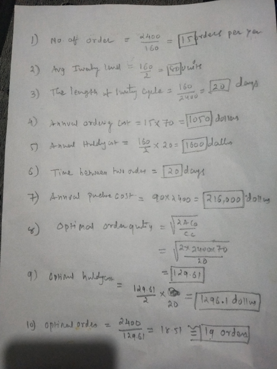 160 11 No. of order – 2400 - 115prders per you 2) Ang Iwerty Anal - 160 - funits 3) The length of sweetung Cipple - 160 - 120