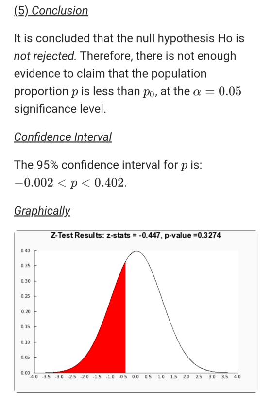 (5) Conclusion It is concluded that the null hypothesis Ho is not rejected. Therefore, there is not enough evidence to claim