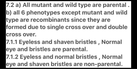 7.2 a) All mutant and wild type are parental. b) all 6 phenotypes except mutant and wild type are recombinants since they are