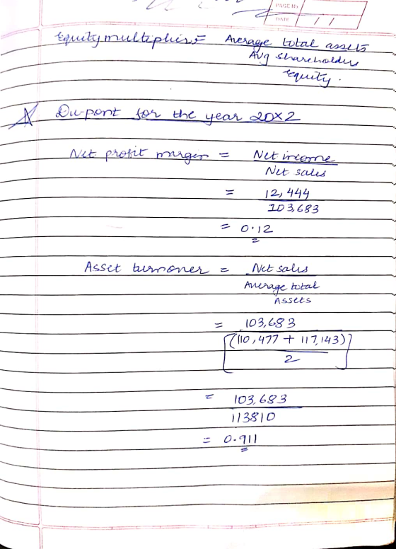 Equely multipliss Average total assess - Aug shareholders requity A Du-port for the year 2002 Net profit margin = = Net incom