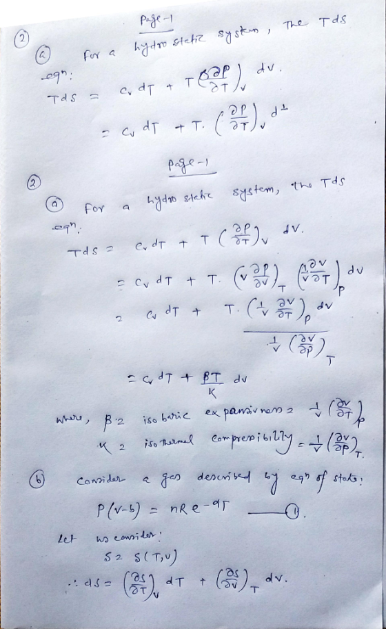 page-1 The Tds hydrostatic system dv. for a Legn: Tds = av dT & T dt cu dT &T (), page- for a hydrostatic system, the Tas eqh