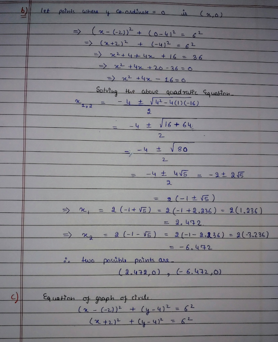 o co-ordinate = y where points let (= | | هي : ابها --ه) + (22-) - ) 2 = 2ریا - + (2+ ) ( 36 = 6 + بیا + یا + 2 = و = 36 - 20