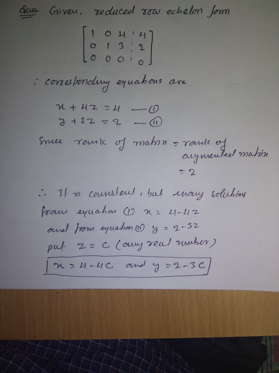 dues Given, reduced row echelon for -- o 21 니 2 a. coses responding equahons are ntuz zu y + 32 - 2 Sme rank of mahsn - raule